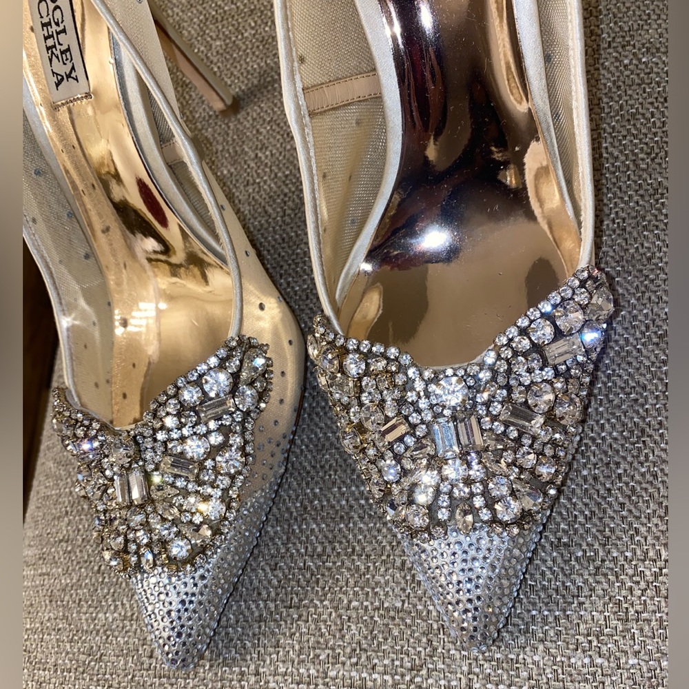 Badgley Mischka Quintana Mesh Embellished High-Heel Pumps in Champagne - Picture 11 of 16
